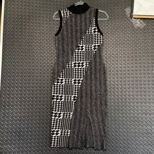 RACHEL‎ Rachel Roy Black Geometric Pattern Maxi Mock Neck Short Sleeve Dress M